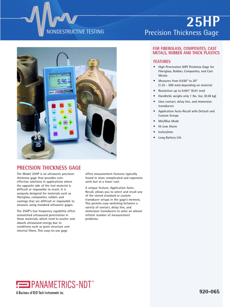 Panametrics 25HP Ultrasonic Precision Thickness Gage 2004 | PDF | Ultrasound | Battery (Electricity)