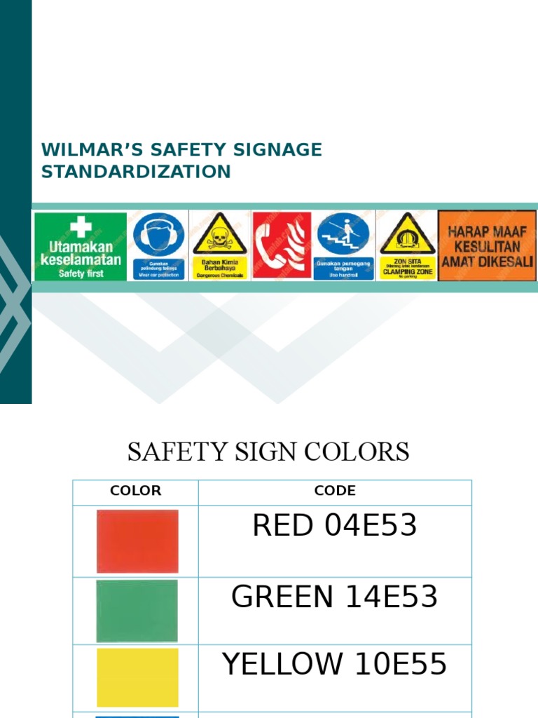Wilmar Safety Signage Standards Guide | PDF | Red | Safety