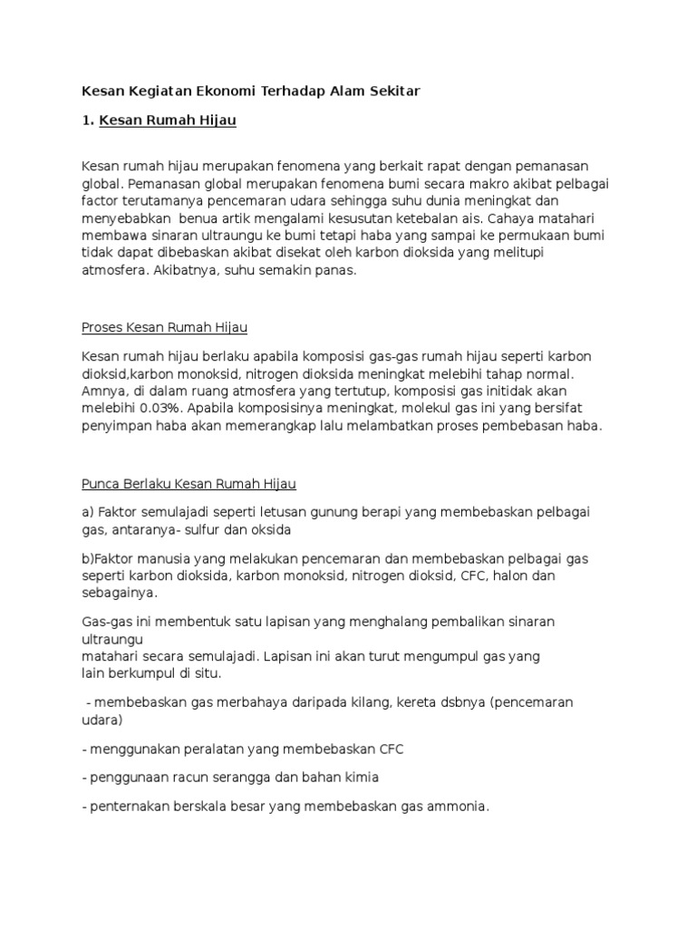 Kesan Kegiatan Ekonomi Terhadap Alam Sekitar-Tugasan Geografi 
