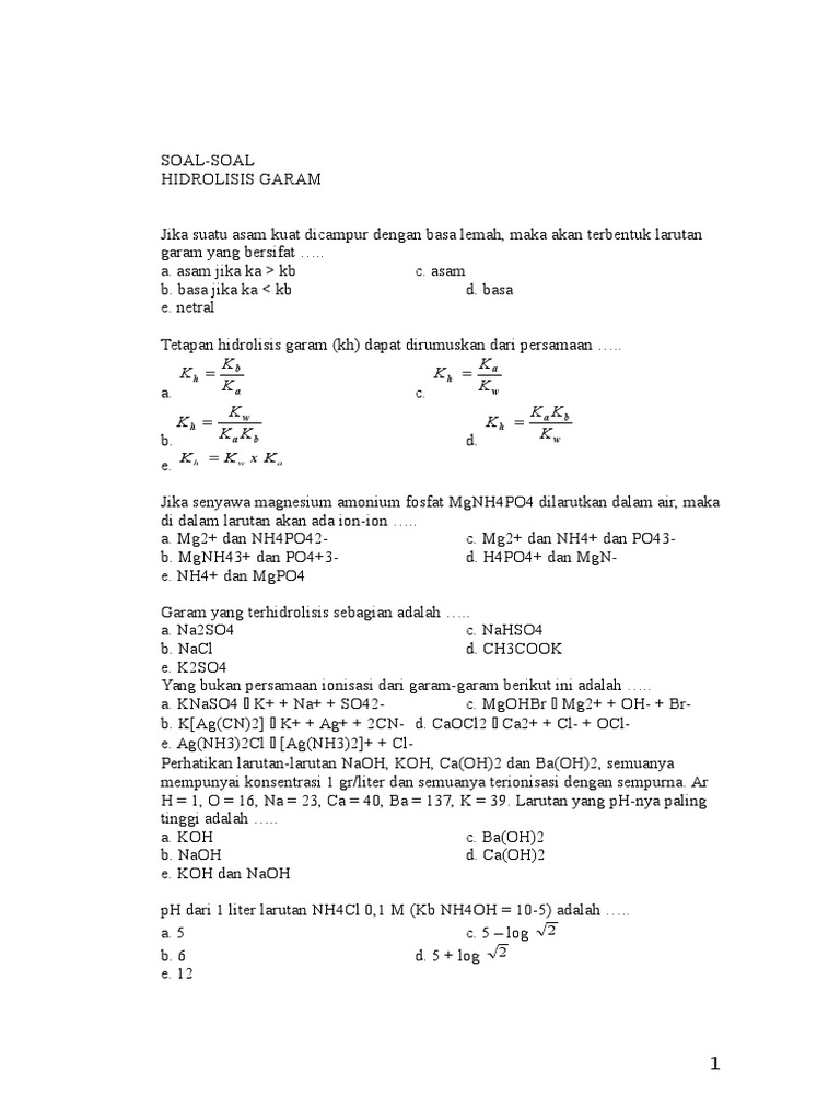 Soal Hidrolisis Garam