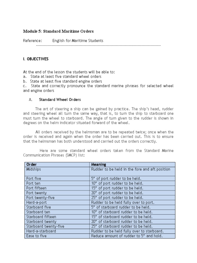 Standard Maritime Wheel and Engine Orders | PDF | Water Transport ...