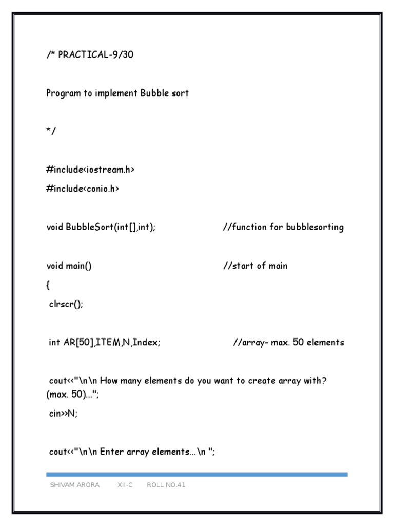 Bubble Sort Implementation in C++ | PDF
