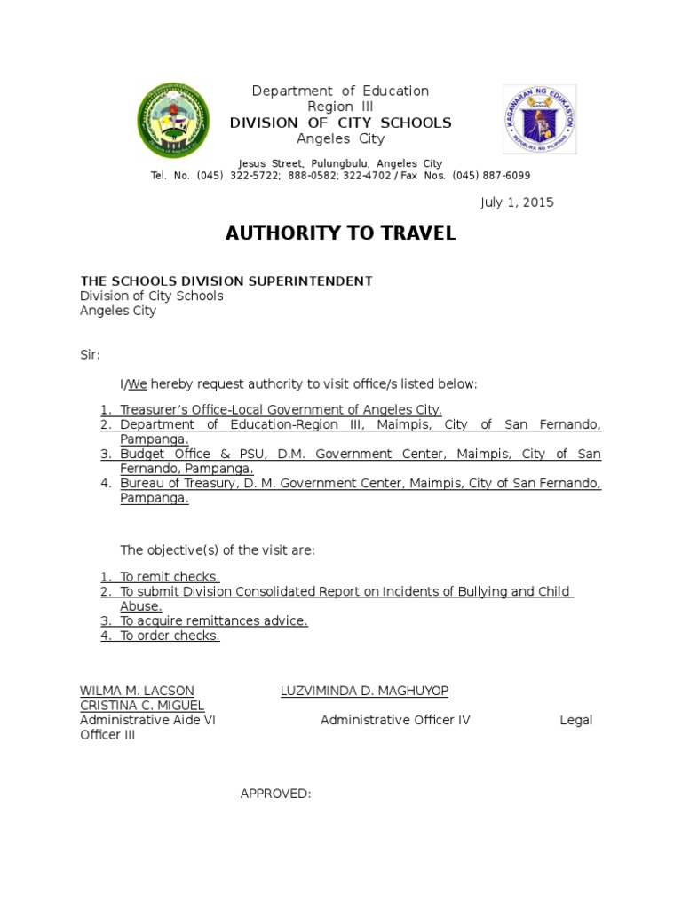 Authority To Travel PDF Government Social Institutions
