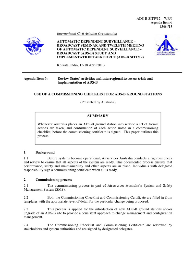 ADS-B Commissioning Checklist Overview | PDF | Occupational Safety And ...