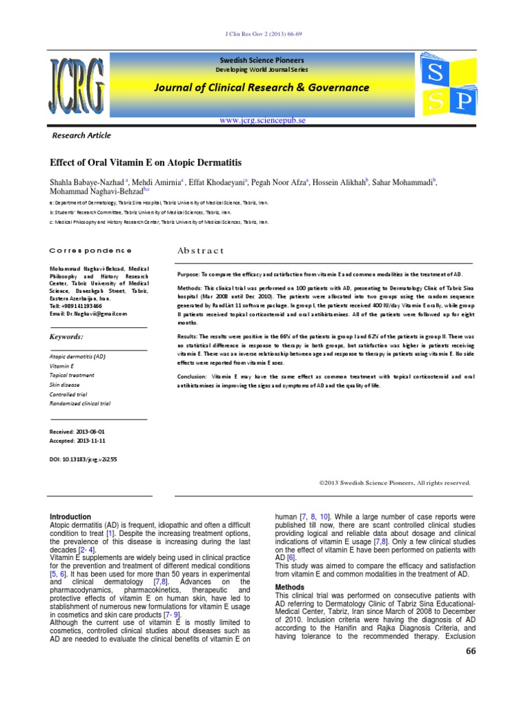 Effect of Oral Vitamin E On Atopic Dermatitis PDF Vitamin E