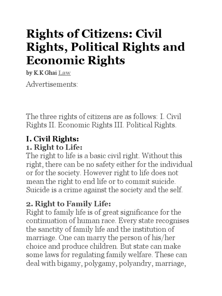 Rights of Citizens: Civil, Economic, Political | PDF | Citizenship ...
