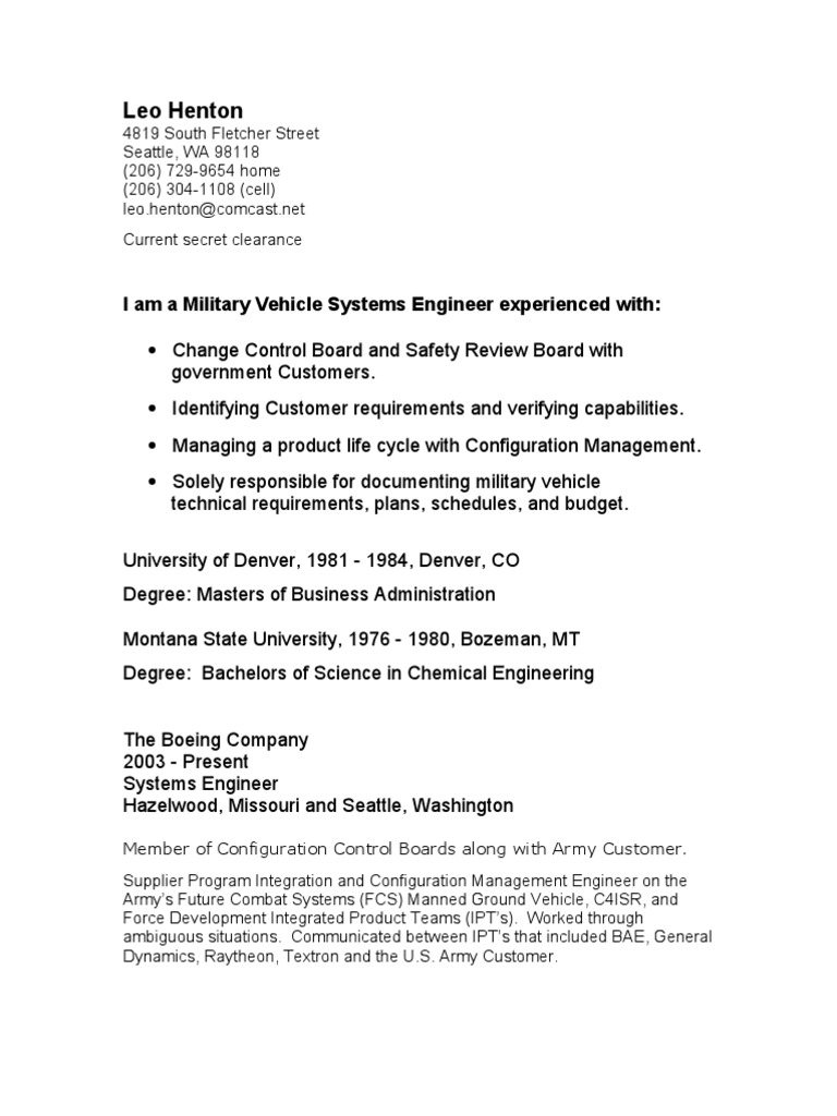 Military Vehicle Systems Engineer Resume | PDF | Lockheed Martin | Boeing