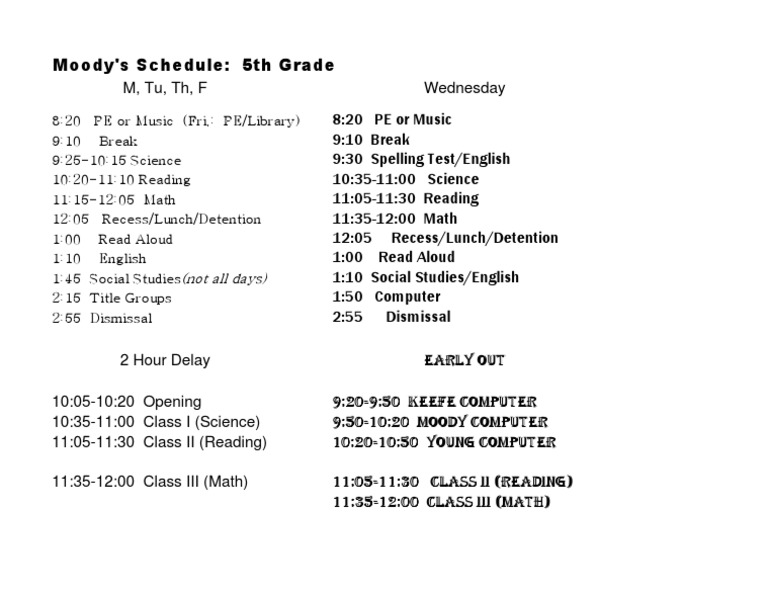 5th Grade Class Schedule Overview | PDF | Foreign Language Studies