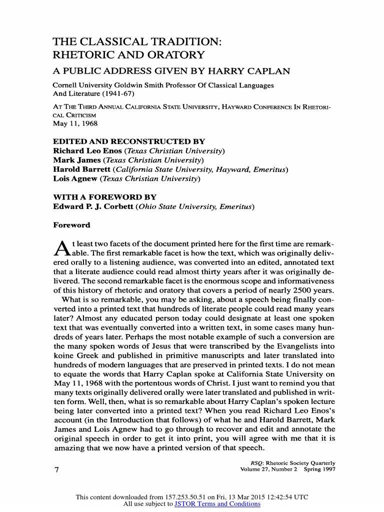 The Classical Tradition. Rhetoric and Oratory | PDF | Rhetoric | Public ...