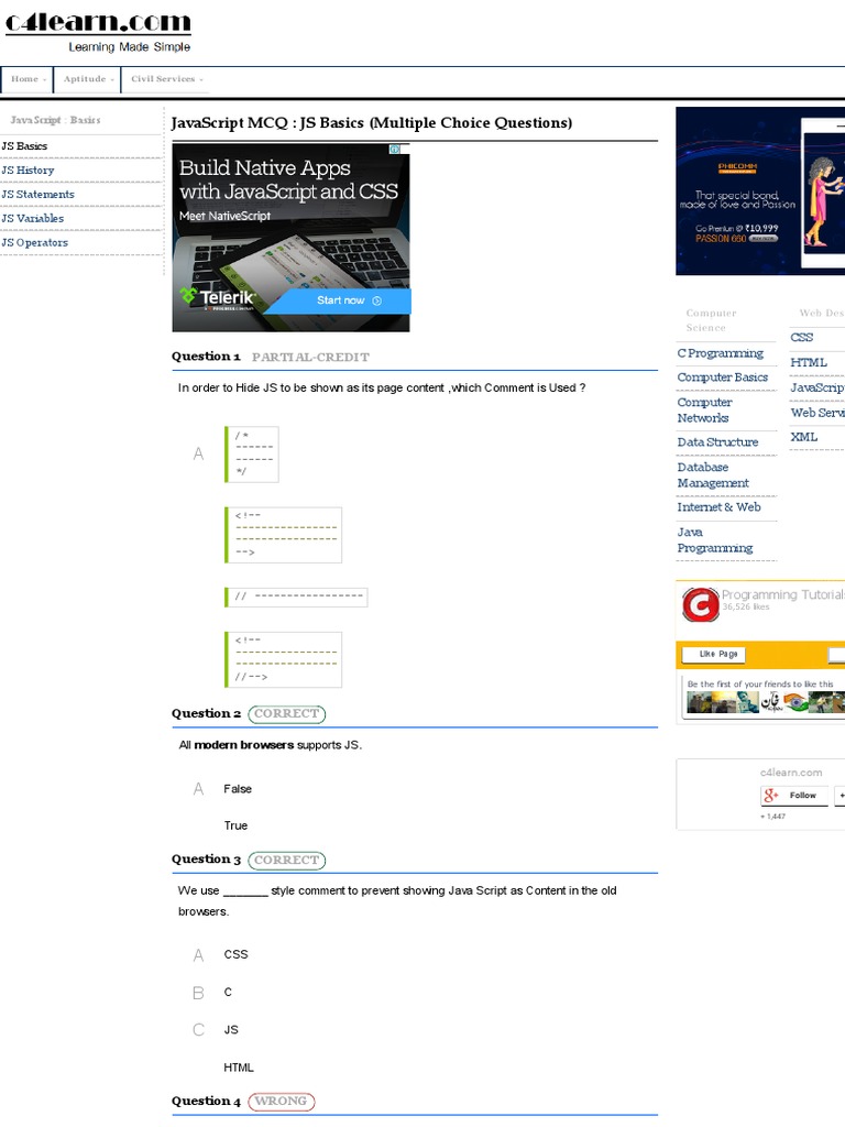 JavaScript MCQ _ JS Basics (Multiple Choice Questions) JavaScript