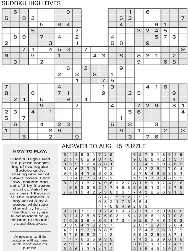 Printable High-Five Sudoku, Aug.22