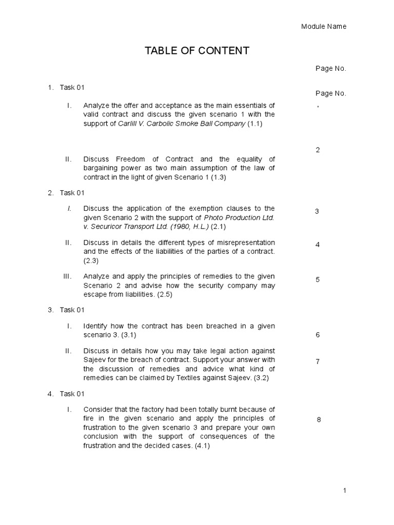 contract law assignment topics