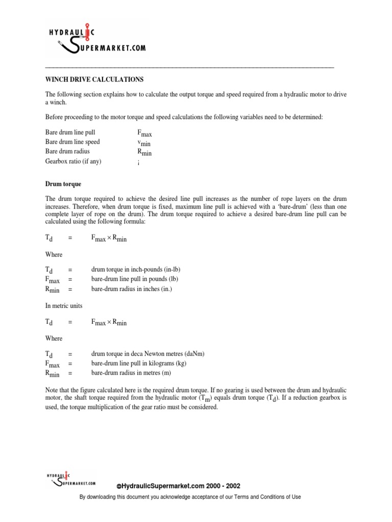 Winch Drive Calculations Torque Transmission (Mechanics)
