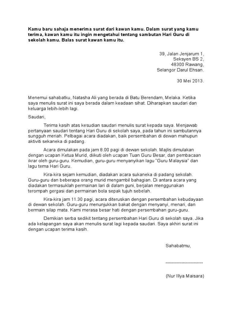 Cth Surat Rasmi Upsr