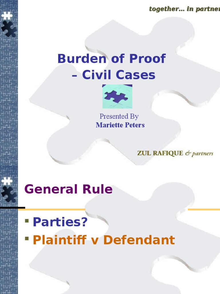 Burden of Proof Civil Cases Presented by Mariette Peters PDF Burden Of Proof (Law