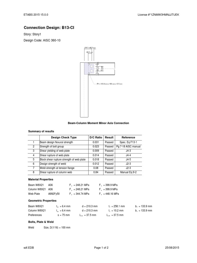 Connection Design: B13-CI: Story: Story1 Design Code: AISC 360-10 | PDF ...