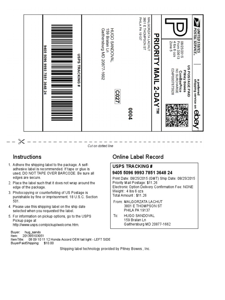 USPS Shipping Label Instructions | PDF