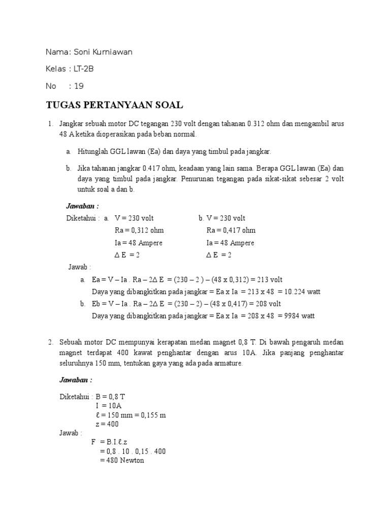 Tugas Soal Dan Jawaban Motor Listrik