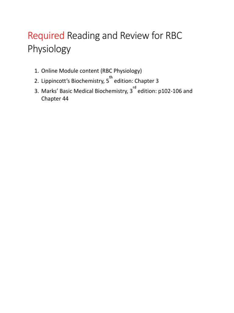 Required Reading and Review For RBC Physiology | PDF | Physiology | Biology