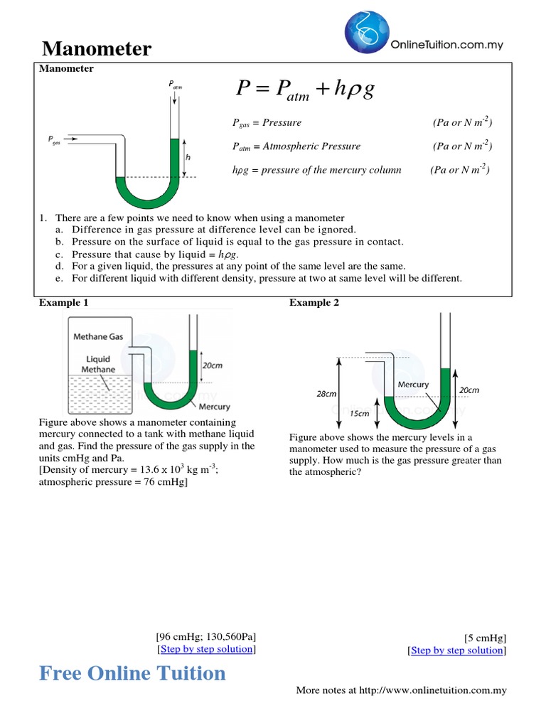 Reading Manometer Practice Worksheet