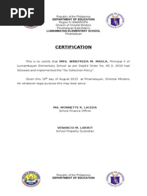 Certification: Department of Education | PDF | Government