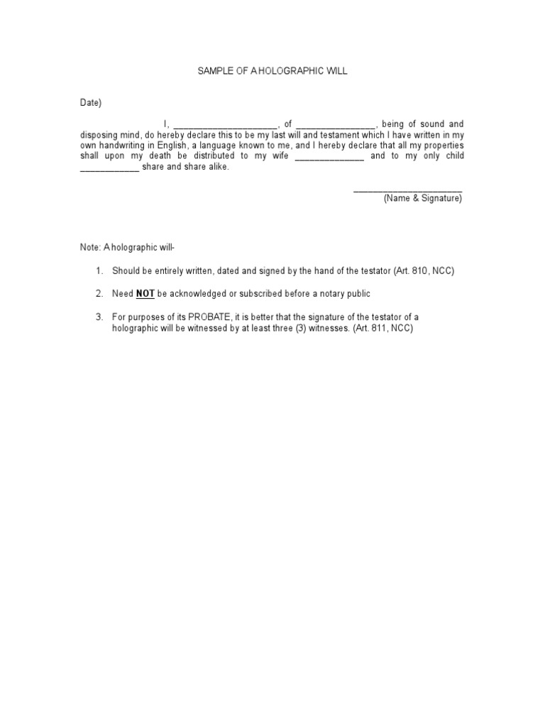 holographic will sample | pdf | will and testament | document