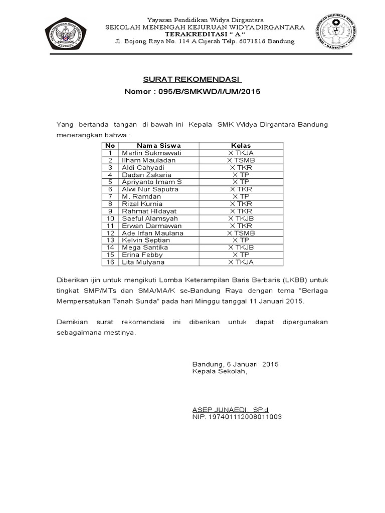 Surat Rekomendasi Ikut Turnamen Futsal