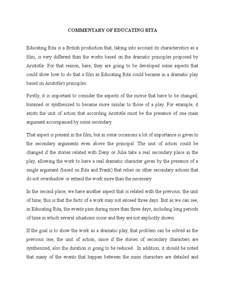 Commentary of Educating Rita | PDF | Reason | Epistemology