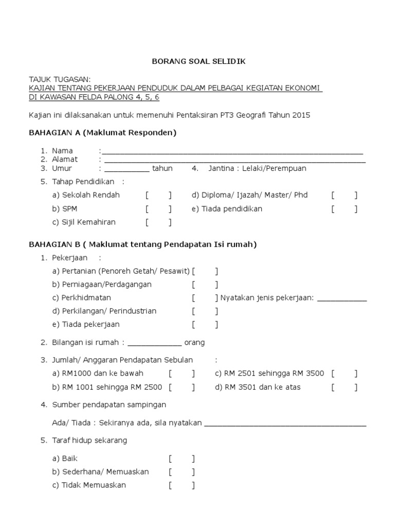 Contoh Borang Soal Selidik Rbt