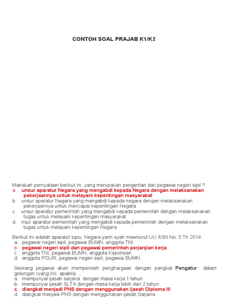 Soal Prajab Cpns Gol 1 2 Dan 3 K1 K2 H Wiara Jp S