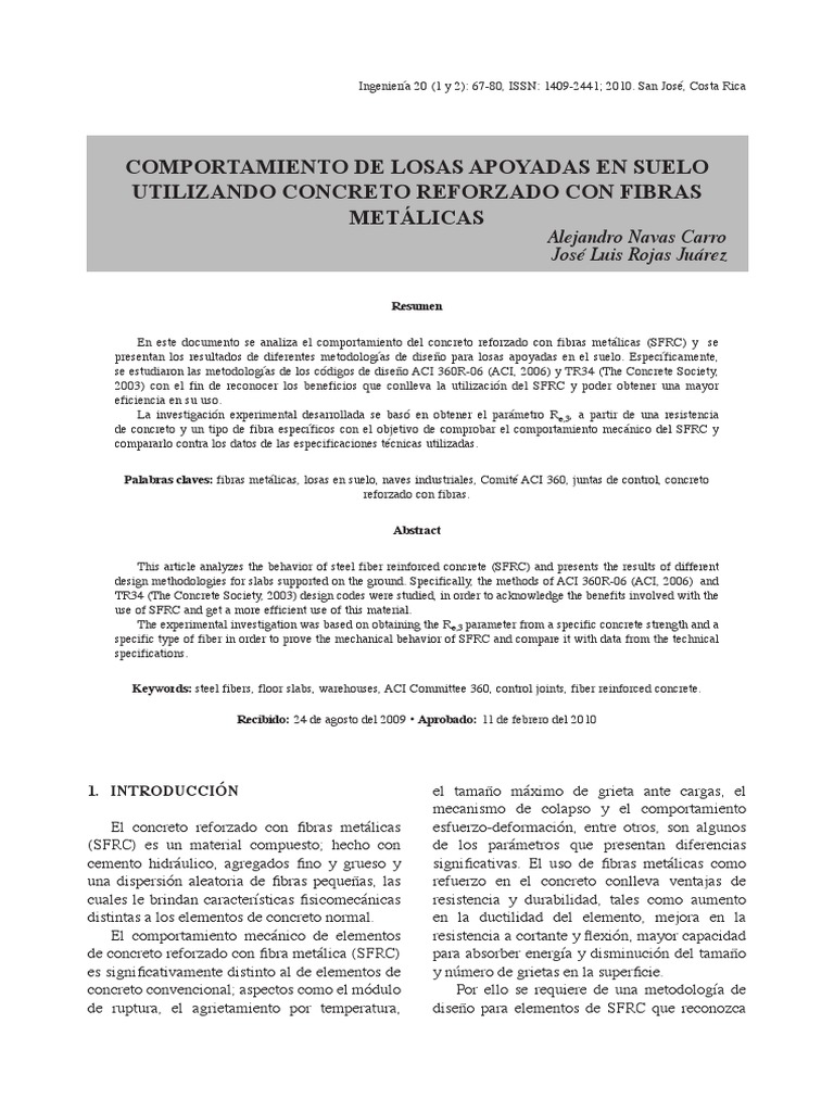Comportamiento de Losas Apoyadas en Suelo Utilizando Concreto Reforzado