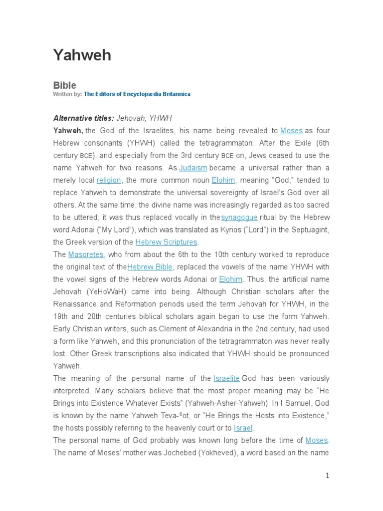 Yahweh Download Free Pdf Tetragrammaton Jehovah
