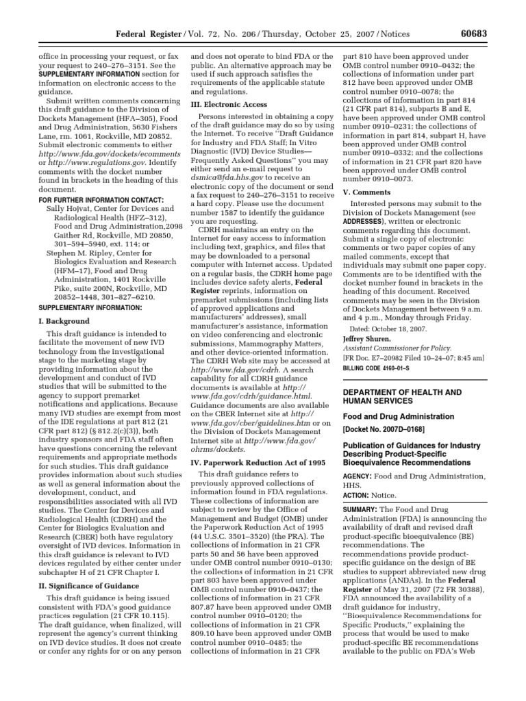 FDA Draft Guidance on IVD Studies | PDF | Food And Drug Administration ...