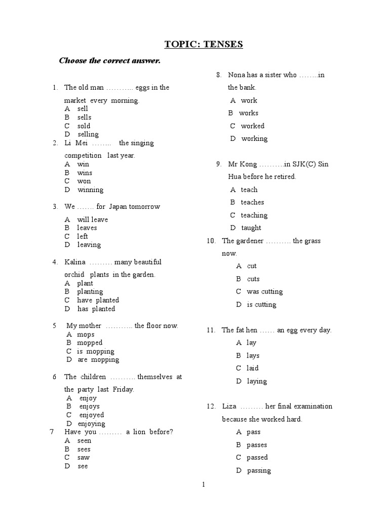 Mixed Tenses Multiple Choice Test | PDF | Sports & Recreation