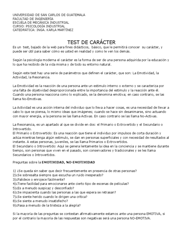Test de Caracter Completo | PDF | Neurociencia | Sicología