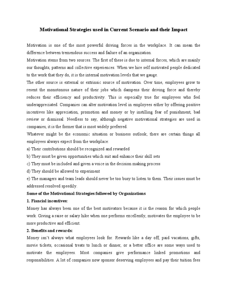 Motivation Strategies in Current Scenario | PDF | Motivation | Motivational