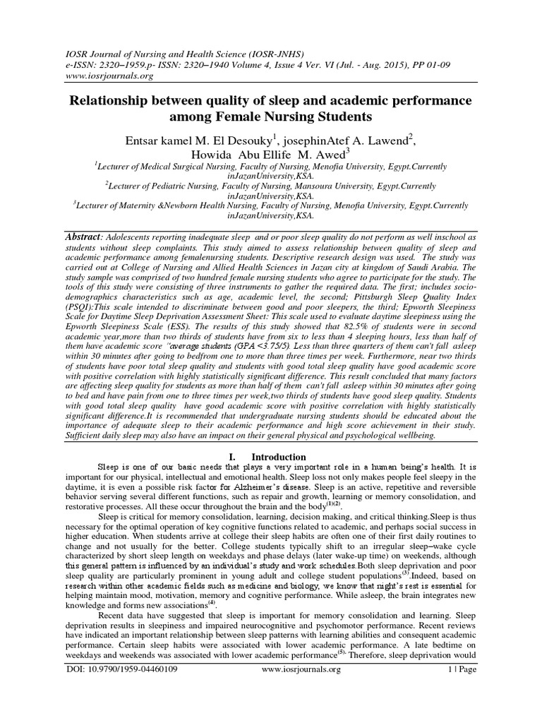 Relationship Between Quality of Sleep and Academic Performance Among ...