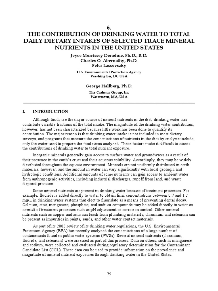 Trace Minerals in Drinking Water and Total Dietary Intake in the US