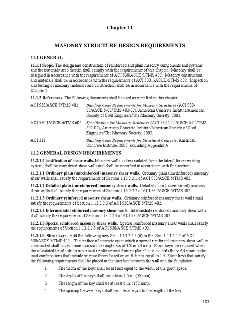 11.1 GENERAL Building Code Requirements For Masonry Structures (ACI