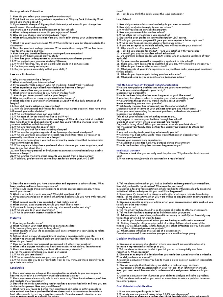 Law School and Career Interview Guide | PDF | Undergraduate Education ...