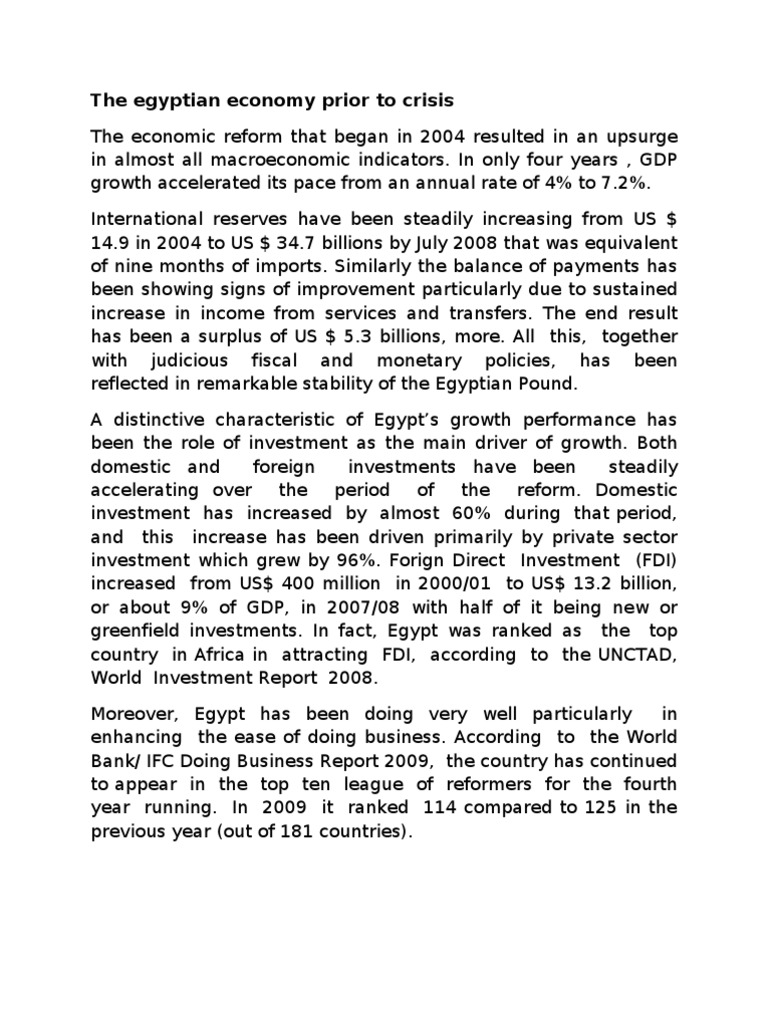 Egyptian Economy Before the Crisis | PDF | Economic Growth | Labour ...