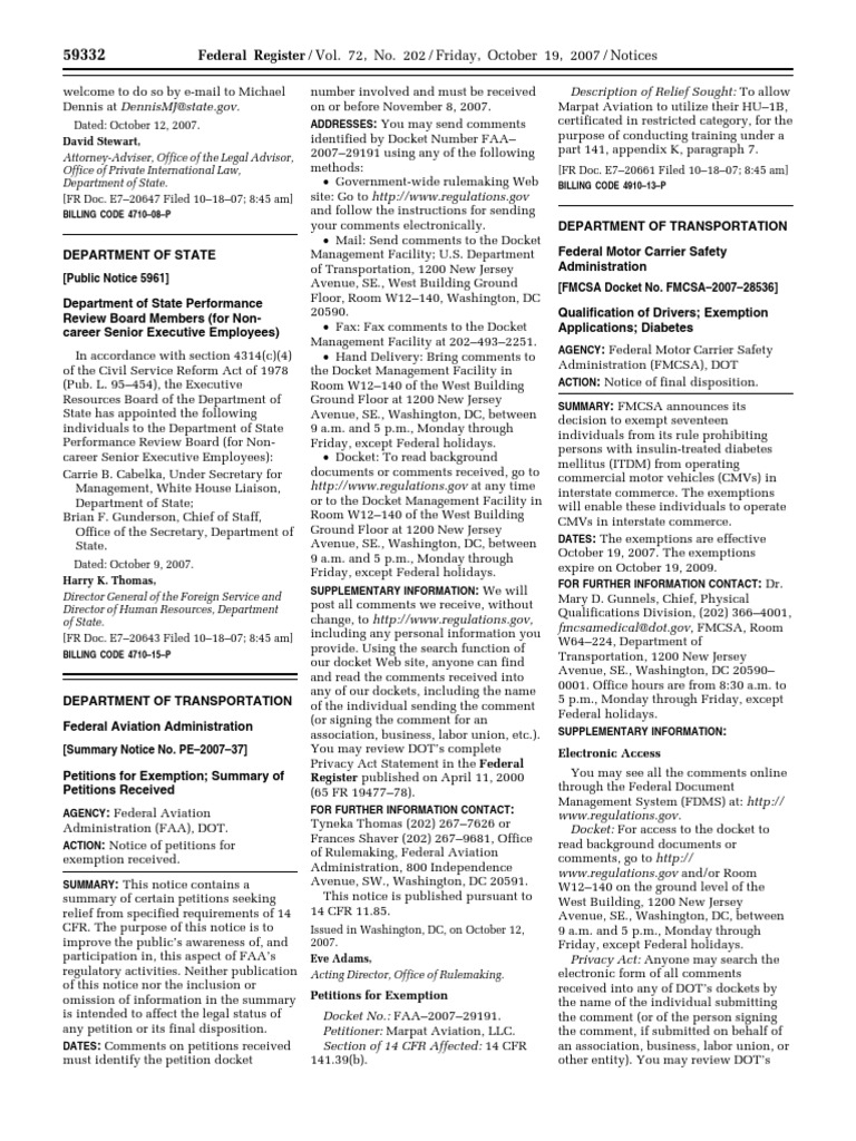 FAA Petitions for Exemption Summary | PDF