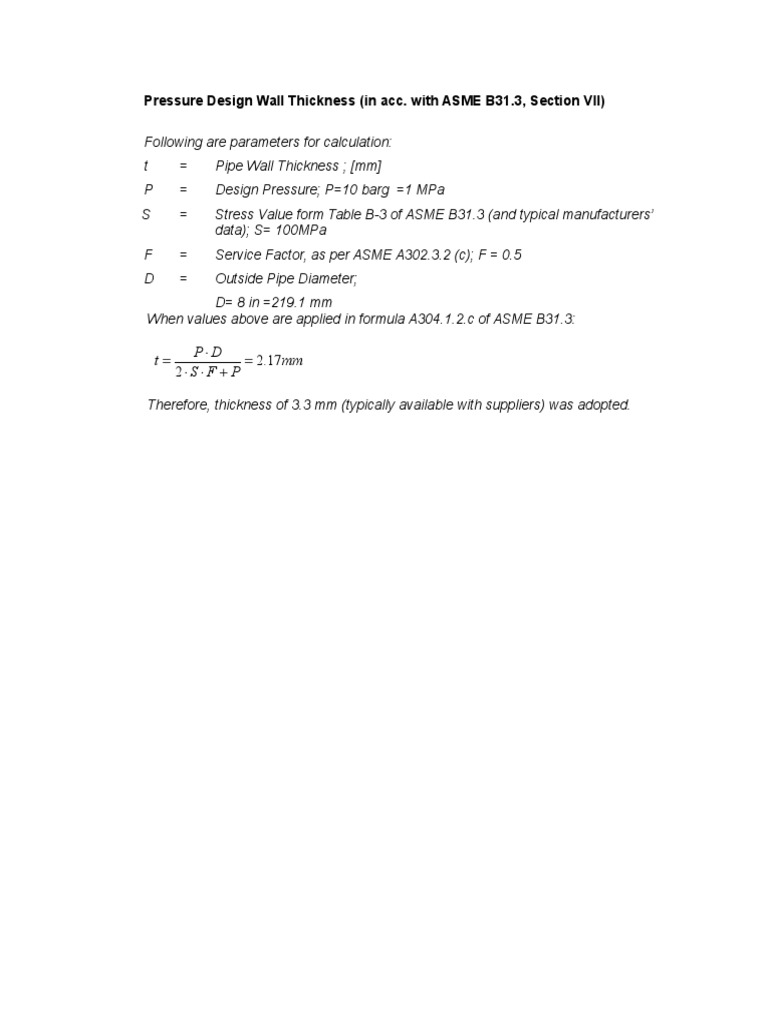 ASME B31.3 Pipe Wall Thickness Calculation | PDF | Teaching Methods ...