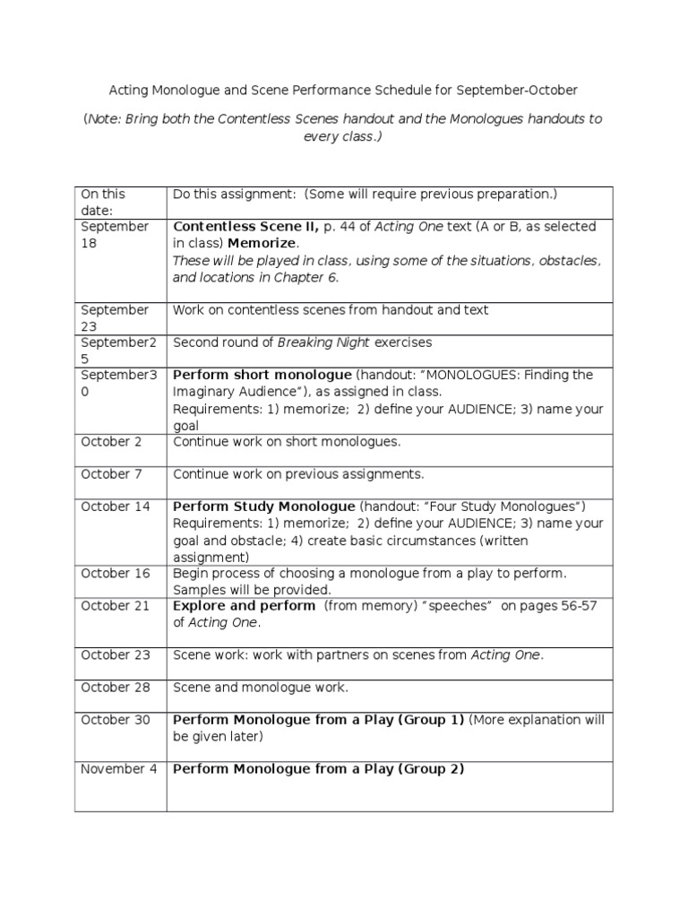 Schedule of Monologue and Scene Performance | PDF | Art | Computers
