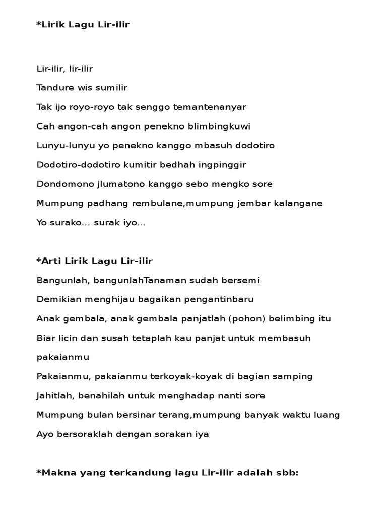 Lirik Lagu Lir