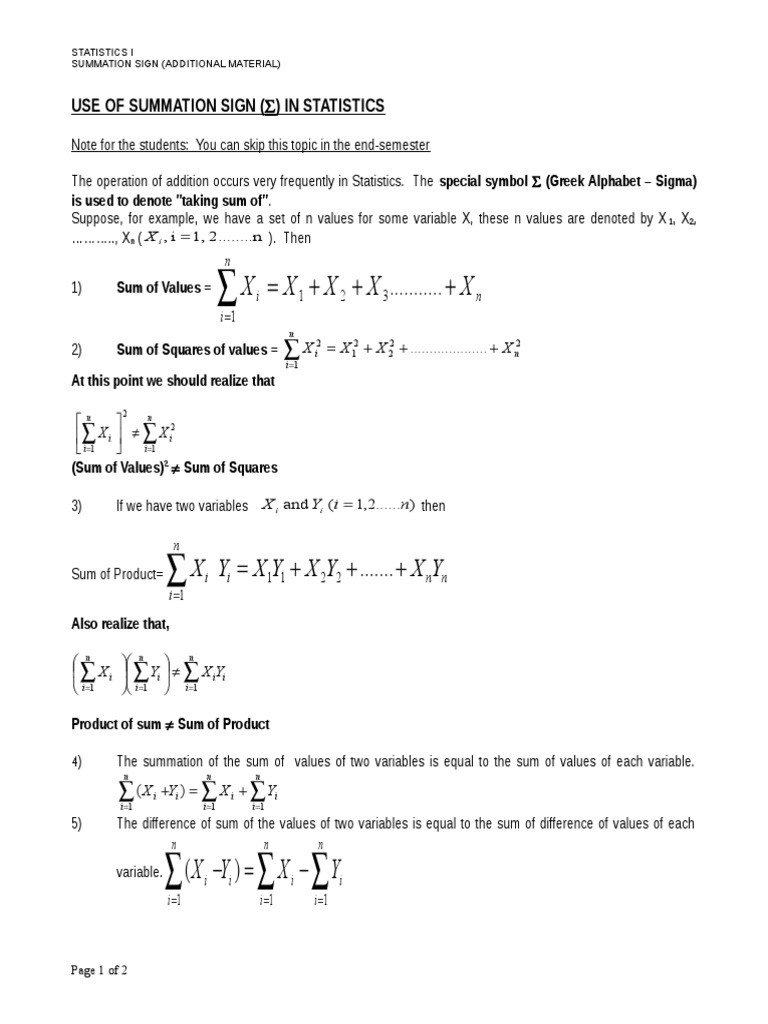 Summation Sign in Statistics Explained | PDF