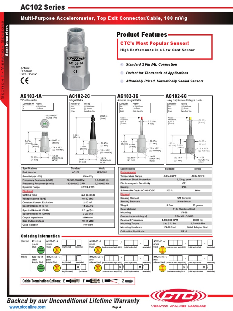 AC102-1A Accelerometer Specifications | PDF | Cable | Electrical Connector