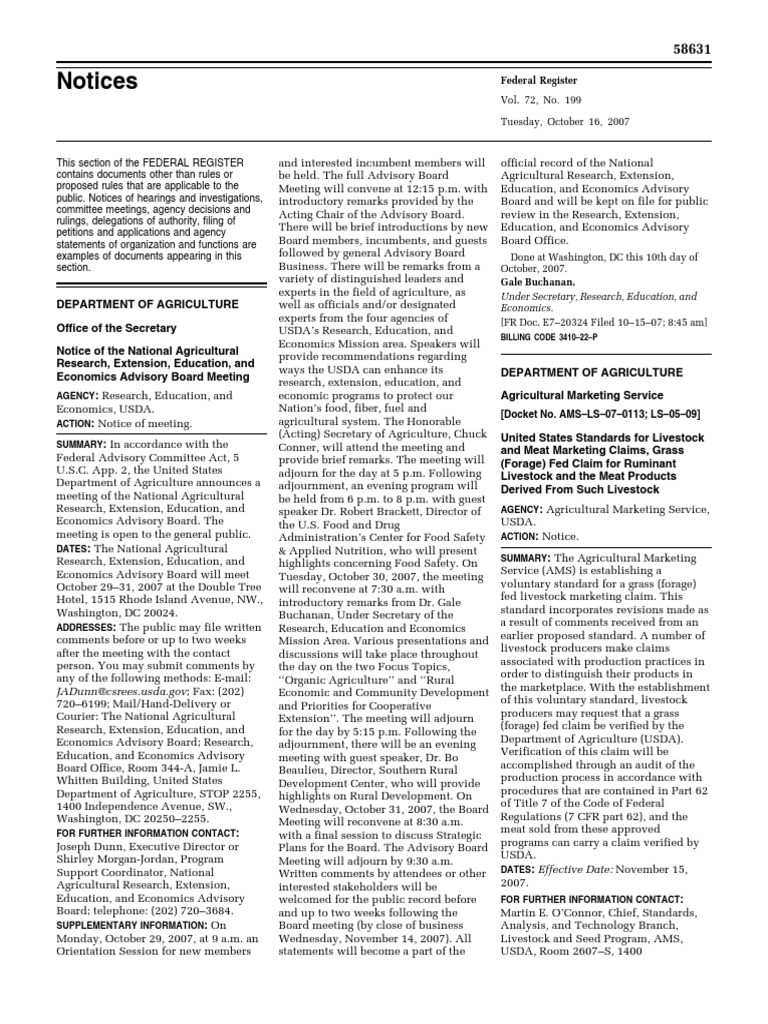 USDA Advisory Board Meeting Notice | PDF | Animal Feed | Soybean