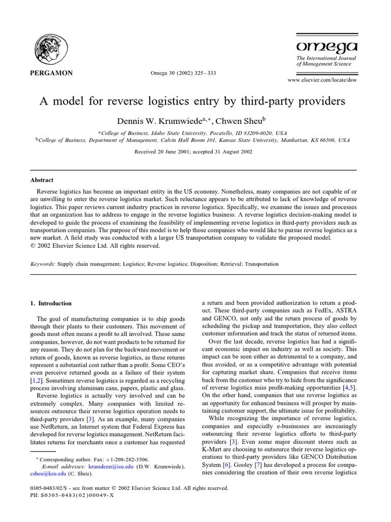 Third-Party Reverse Logistics Model | PDF