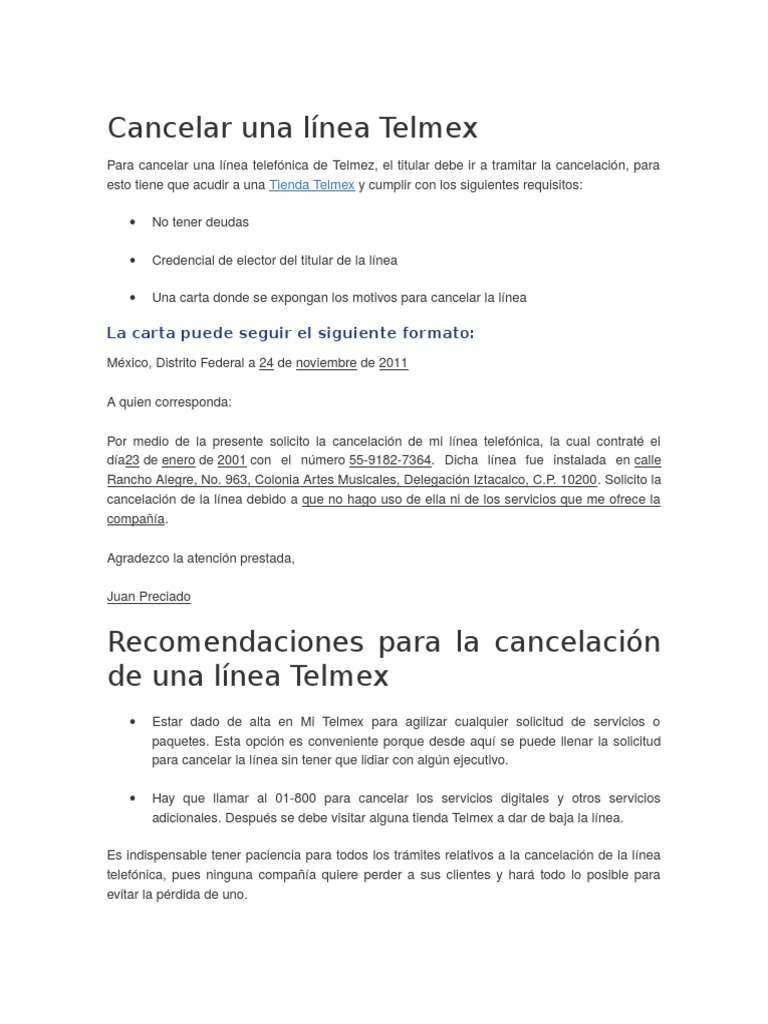 Cancelar Una Linea Telmex Business Ciencia Y Tecnologia